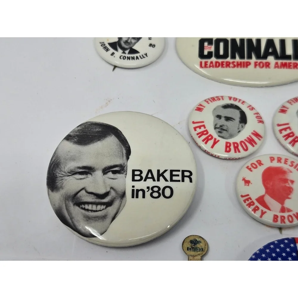 Vintage 1980 Political Campaign Button Lot Connally Baker Jerry Brown 3rd Party